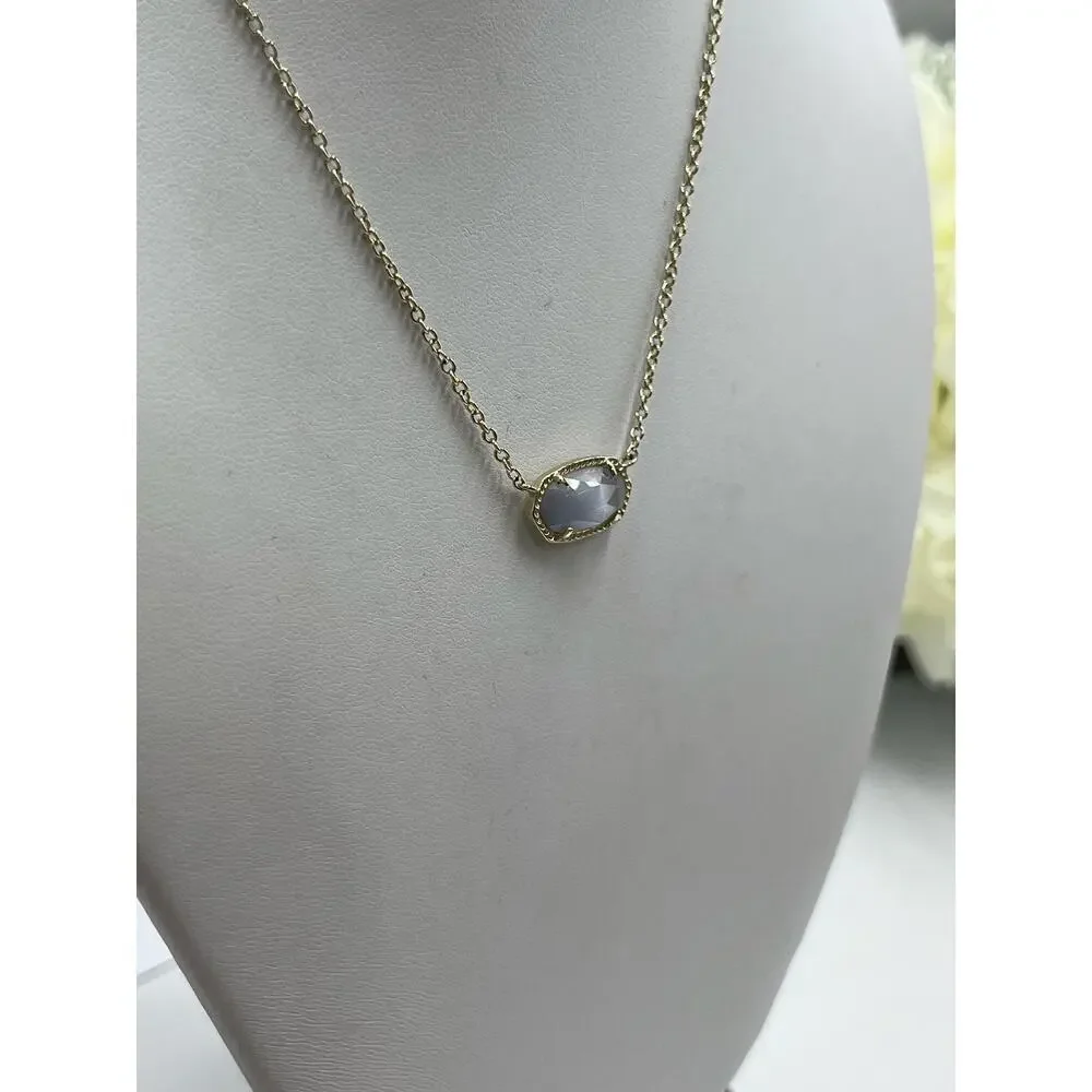 Kendra Scott Gold Plated Elisa Pendant Necklace‎ in Slate Gray Glass Illuision - Picture 7 of 14